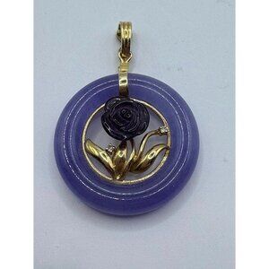 Vintage EA 14K Yellow Gold Amethyst Diamond and Lavender Jadeite Jade Pendant